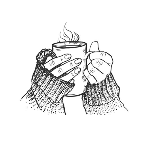 ציור ידים אוחזות קפה